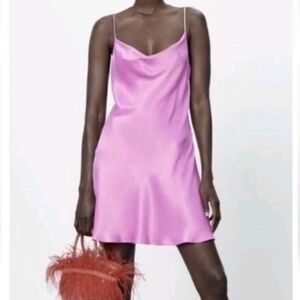 Zara Satin Slip Rhinestone Strap Dress XS